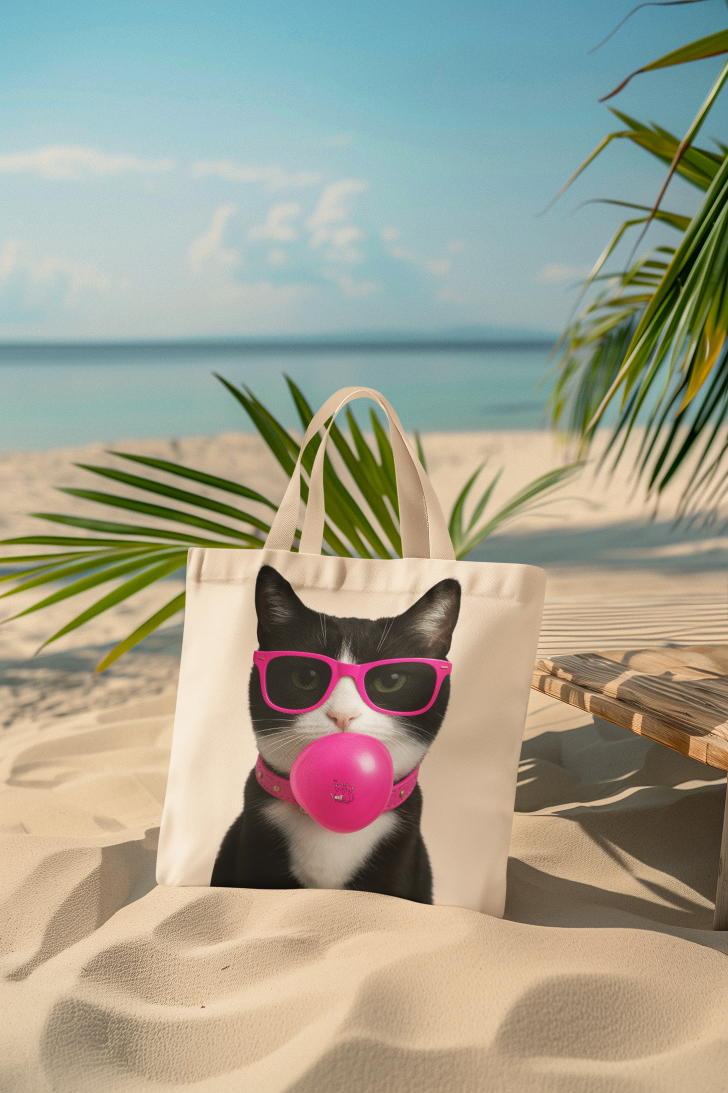 Pop Art Cat Tote Bag – Cotton Canvas Bag with Neon Glasses and Bubblegum