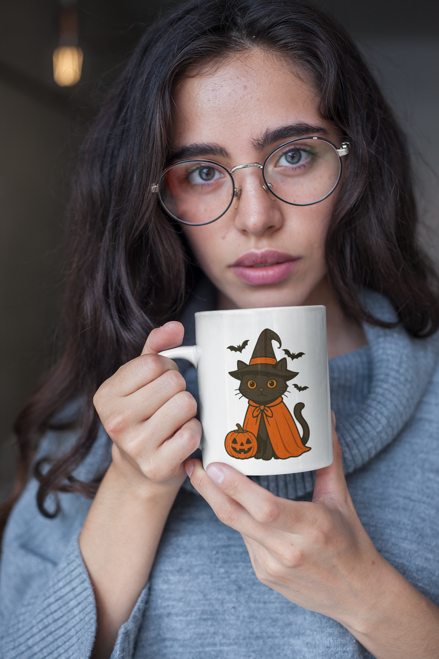 Halloween Witch Cat Mug – Cute Black Cat with Pumpkin (11oz)